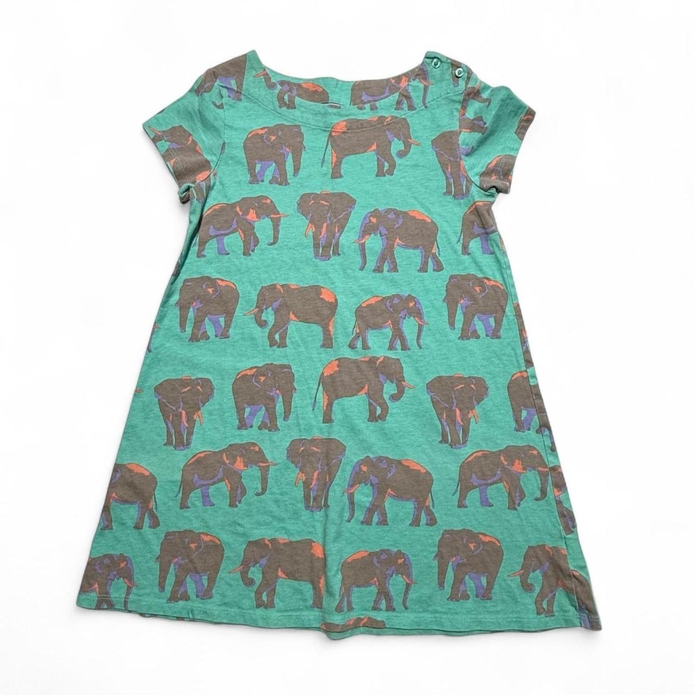 Spotted Zebra Girls Green Elephant Print Cotton T-Shirt Dress Size XL 12